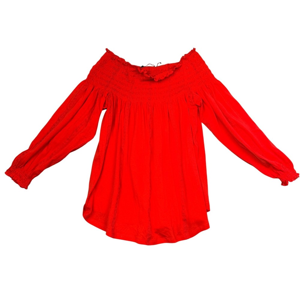 Lauren Ralph Lauren Red Smocked Off The Shoulder Blouse Top Small 0273
